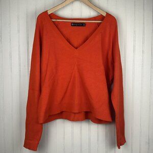 Plus Size Fashion To Figure Orange V-neck Sweater Size 3X Slouchy‎ Cropped Look